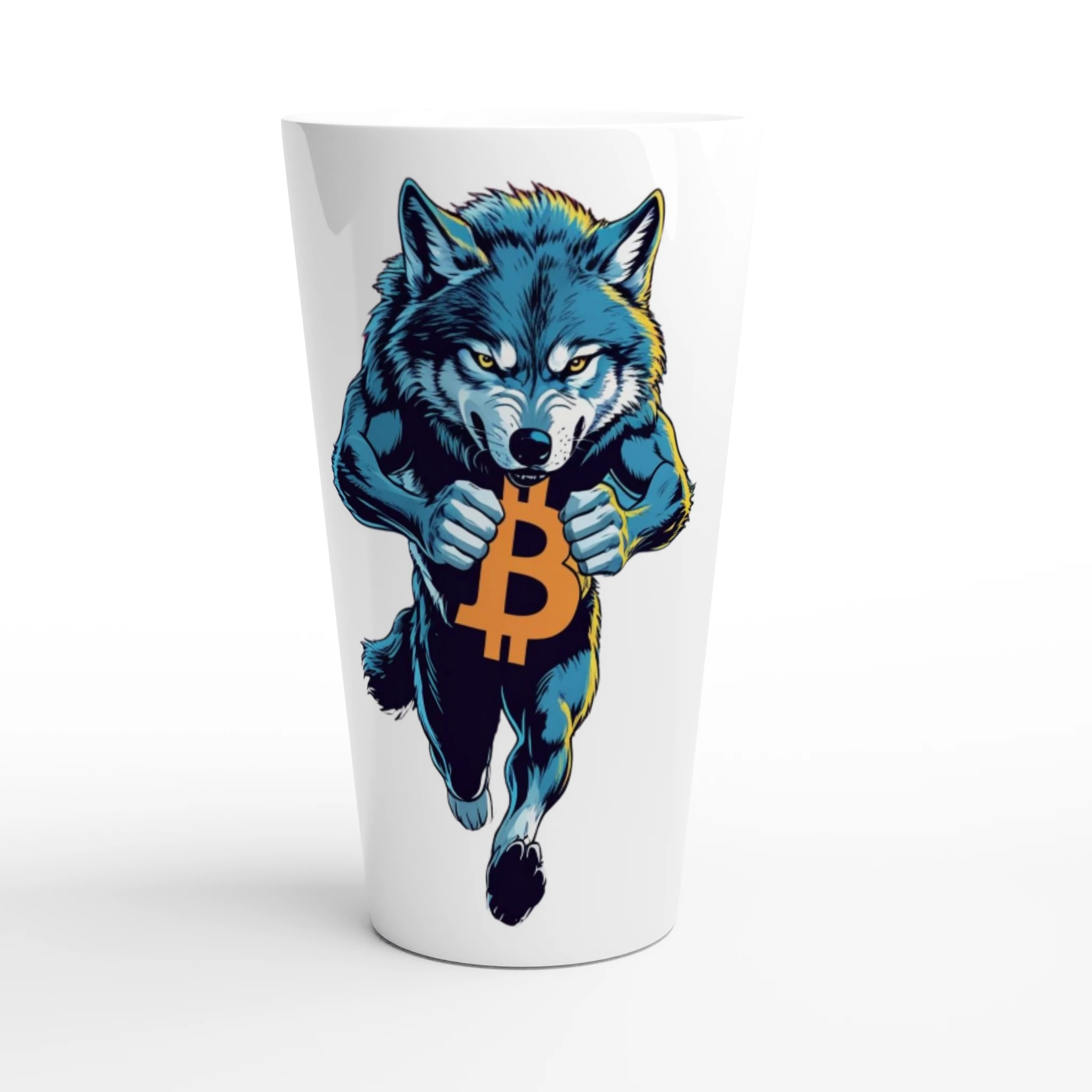 Bitcoin Wolf White Latte 17oz Ceramic Mug