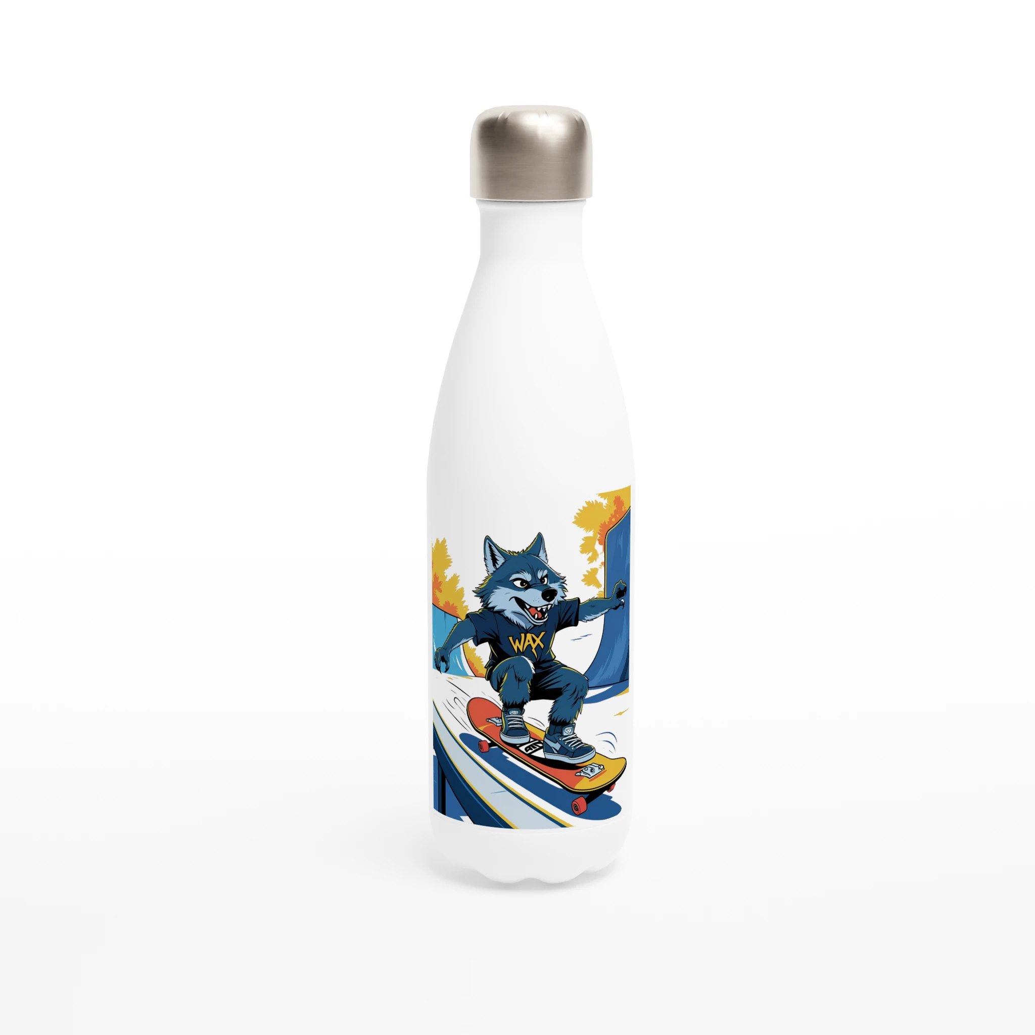 WAX Wolf Skater White 17oz Stainless Steel Water Bottle